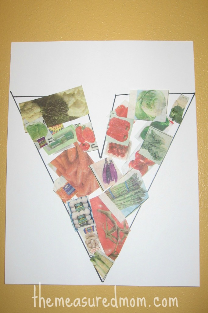 字母V剪切粘贴蔬菜拼贴