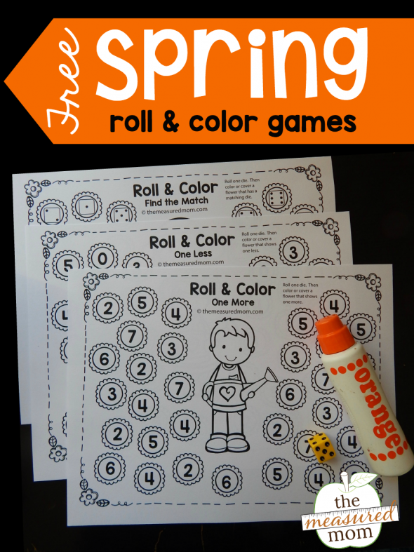 These free spring roll and color games will help young learners learn to add one and subtract one. #springprintables #rollandcolor 春卷和彩色游戏