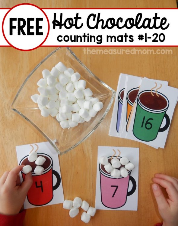 打印这些有趣的热巧克力计数垫，为冬季主题的数学活动！