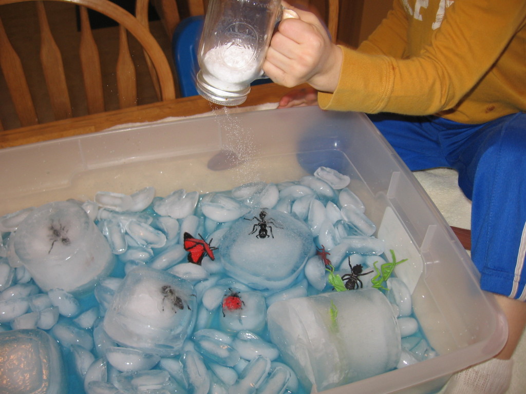 孩子摇盐进入垃圾箱