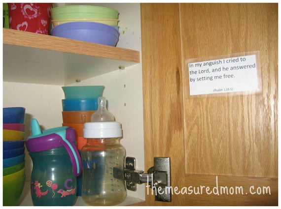 橱柜里的舒适(贴在柜门上的圣经段落)