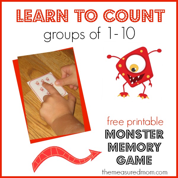 帮助您的学龄前儿童学习数组到10与这个免费的怪物记忆游戏!