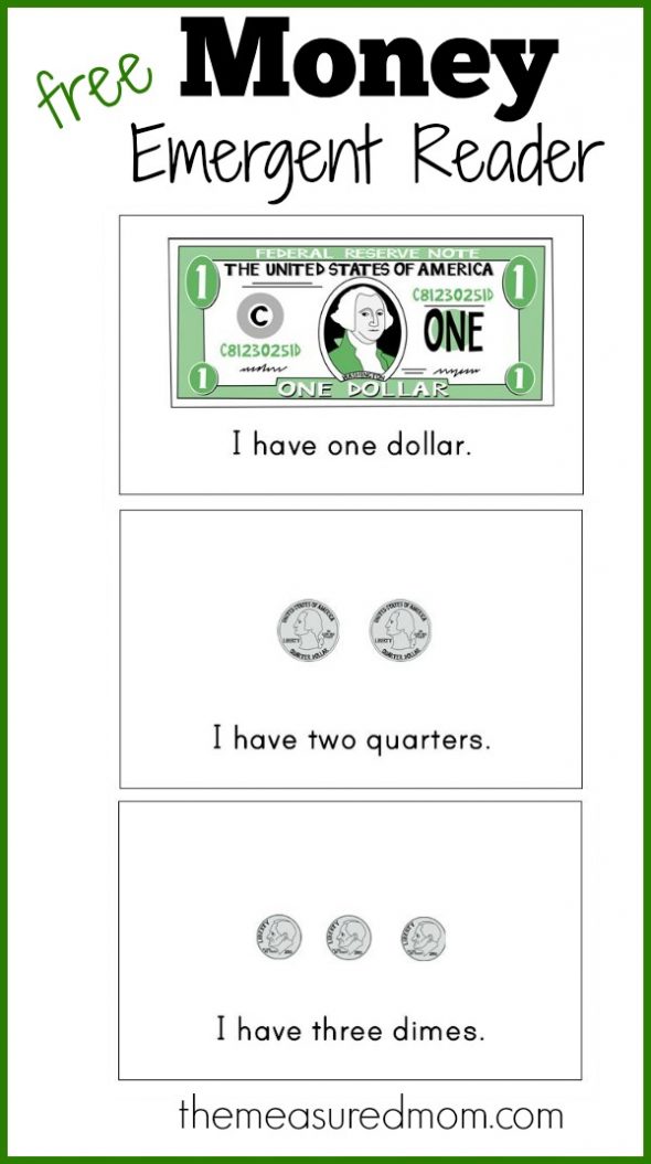 教孩子关于钱在幼儿园与这个免费的数学打印!这本书有3个不同的版本。