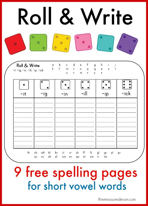 我喜欢这些拼写游戏，因为他们是一个玩家！只需打印并为您的孩子提供一个短元音拼写实践。
