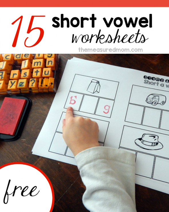 您的孩子可以使用铅笔，字母邮票或信件瓷砖来拼写这15个免费短元音工作表上的单词。