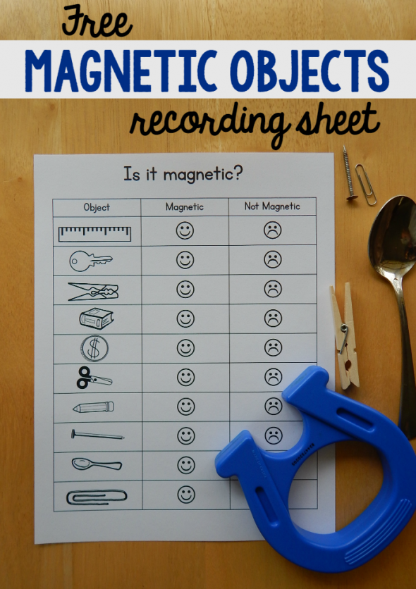 如果你正在做磁铁实验与儿童，打印这个免费磁铁工作表，以保持跟踪哪些物体是磁性的。