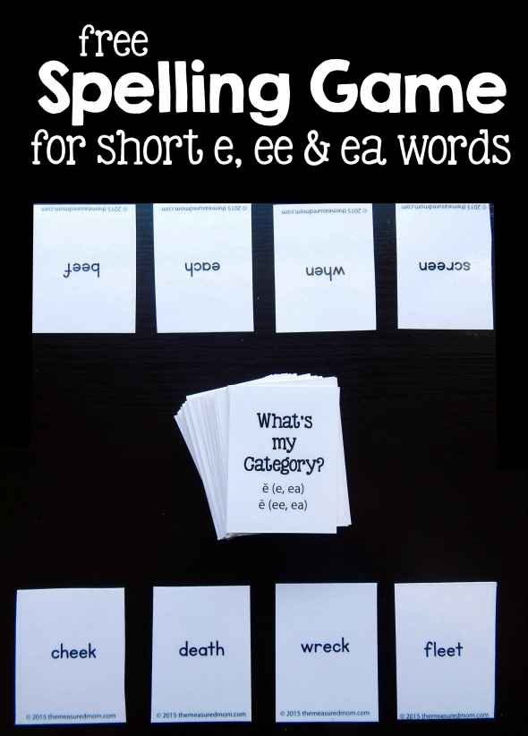 打印这个免费的拼写游戏与简短的e, ea, ee单词的工作。爱它!