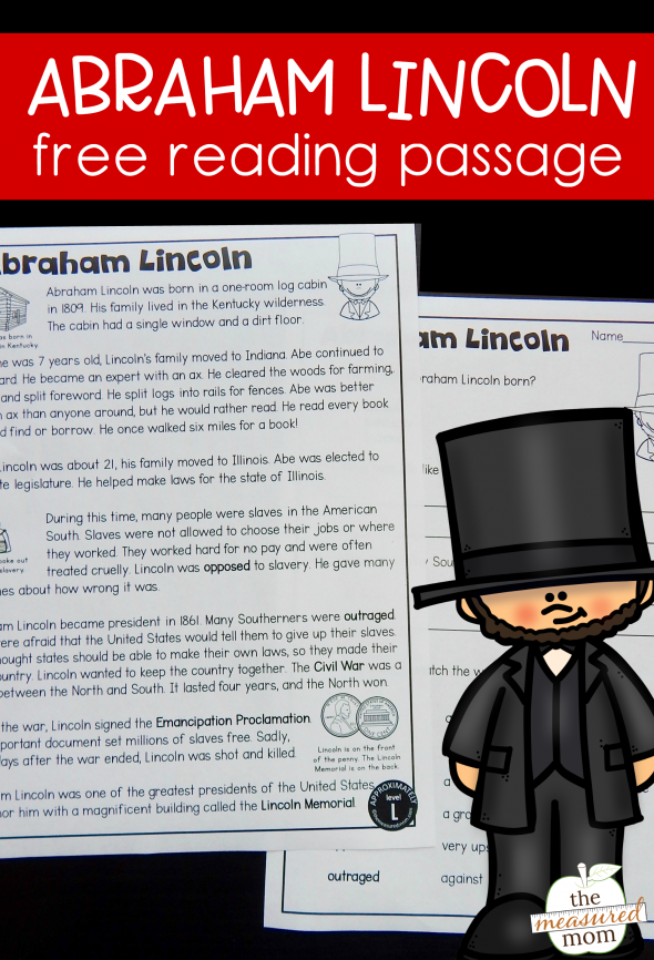 这篇阅读文章很好地帮助孩子们了解我们的第十六任总统。这是亚伯拉罕·林肯写给孩子们的!